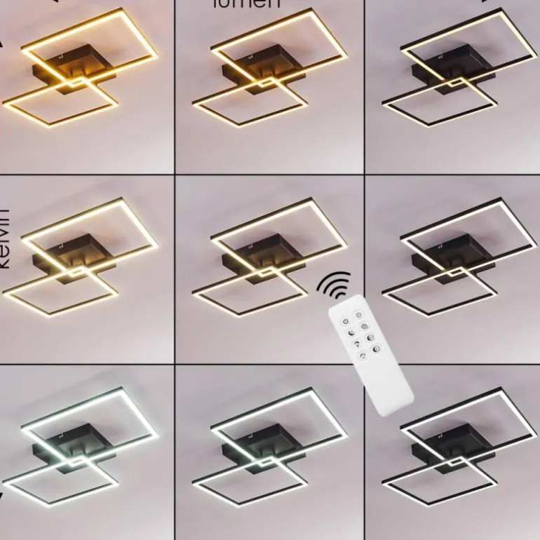 Plafonnier Cheka LED Noir, 2 lumières, Télécommandes