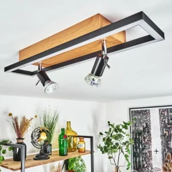 Plafonnier Deadwood LED Brun, Chrome, Couleur bois, 3 lumières