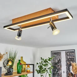 Plafonnier Deadwood LED Brun, Chrome, Couleur bois, 3 lumières