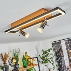 Plafonnier Deadwood LED Brun, Chrome, Couleur bois, 3 lumières