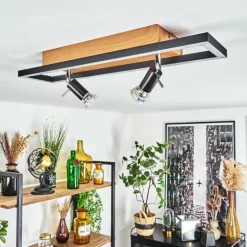 Plafonnier Deadwood LED Brun, Chrome, Couleur bois, 3 lumières