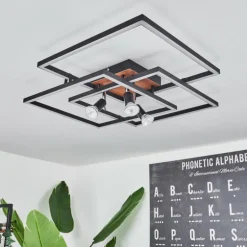 Plafonnier Deadwood LED Brun, Couleur bois, 4 lumières