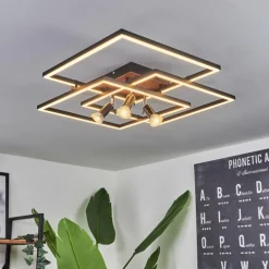 Plafonnier Deadwood LED Brun, Couleur bois, 4 lumières