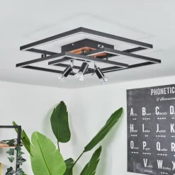 Plafonnier Deadwood LED Brun, Couleur bois, 4 lumières