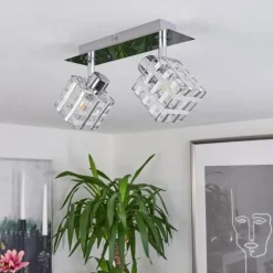 Plafonnier Desrue Chrome, Argenté, 2 lumières