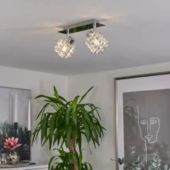 Plafonnier Desrue Chrome, Argenté, 2 lumières