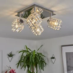 Plafonnier Desrue Chrome, Argenté, 4 lumières