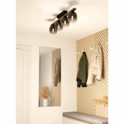 Plafonnier Eglo FILAGO Bois foncé, Noir, 4 lumières