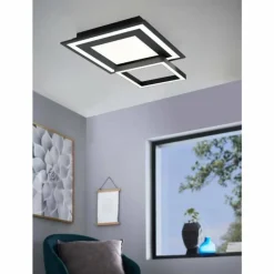 Plafonnier Eglo SAVATARILA-Z LED Noir, 8 lumières, Changeur de couleurs