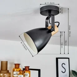 Plafonnier Elm Anthracite, Bois clair, 1 lumière