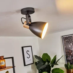 Plafonnier Elm Anthracite, Bois clair, 1 lumière