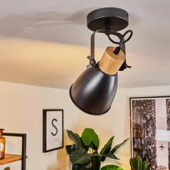 Plafonnier Elm Anthracite, Bois clair, 1 lumière