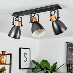 Plafonnier Elm Anthracite, Bois clair, 3 lumières