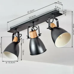 Plafonnier Elm Anthracite, Bois clair, 3 lumières