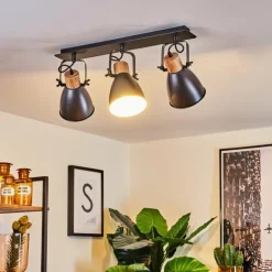 Plafonnier Elm Anthracite, Bois clair, 3 lumières