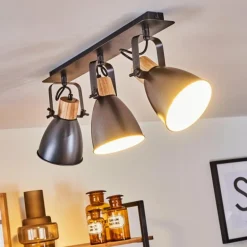 Plafonnier Elm Anthracite, Bois clair, 3 lumières