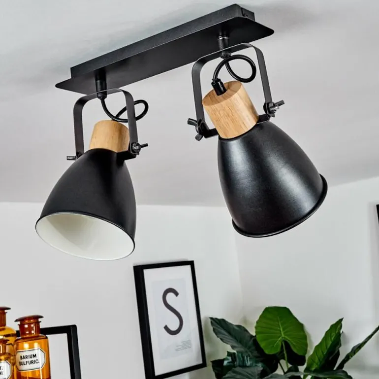 Plafonnier Elm Anthracite, Bois clair, 2 lumières