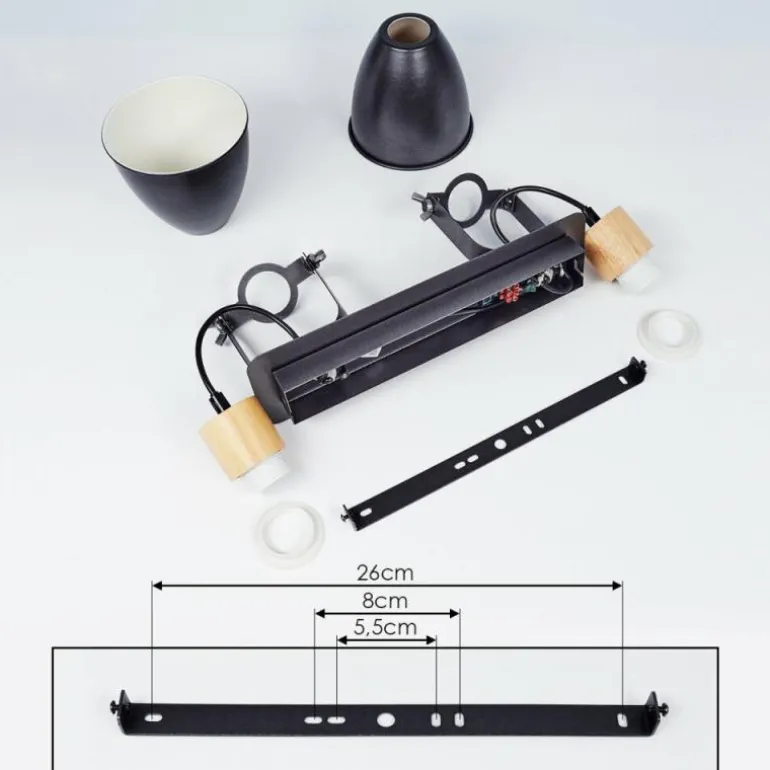 Plafonnier Elm Anthracite, Bois clair, 2 lumières