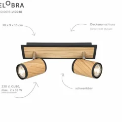 Plafonnier Elobra Bolivia Écru, Noir, 2 lumières