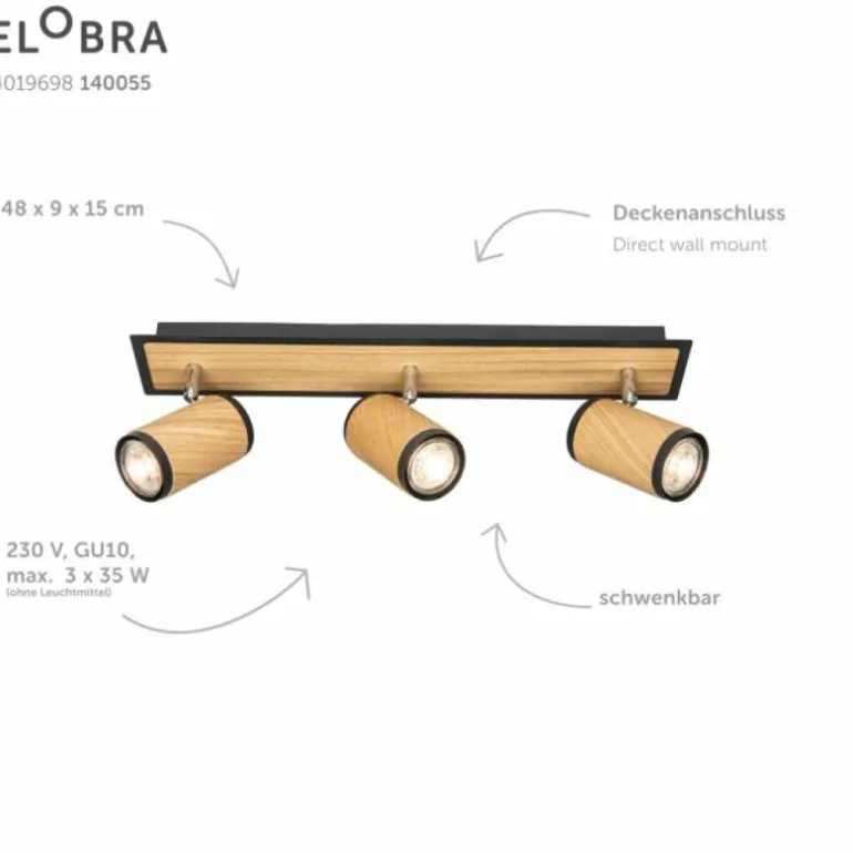 Plafonnier Elobra Bolivia Écru, Noir, 3 lumières