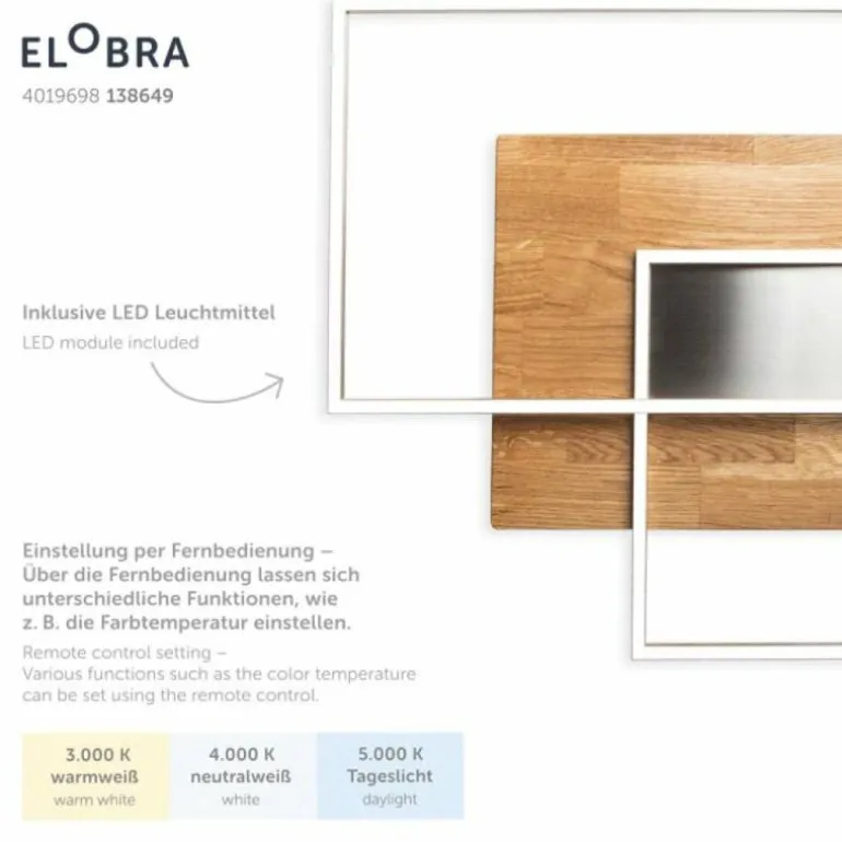 Plafonnier Elobra Panama LED Écru, 2 lumières, Télécommandes