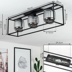 Plafonnier Elvange Noir, 3 lumières