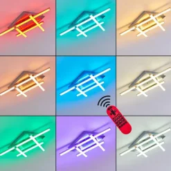 Plafonnier Eriz LED Nickel mat, 4 lumières, Télécommandes, Changeur de couleurs