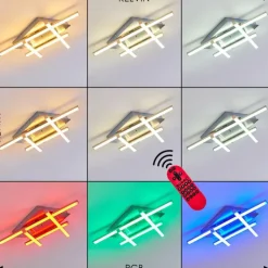 Plafonnier Eriz LED Nickel mat, 4 lumières, Télécommandes, Changeur de couleurs