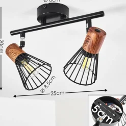 Plafonnier Errested Bois foncé, Noir, 2 lumières