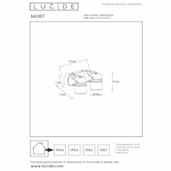 plafonnier extérieur Lucide NIORT Noir, 2 lumières