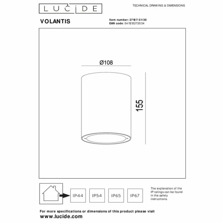 plafonnier extérieur Lucide VOLANTIS Noir, 1 lumière