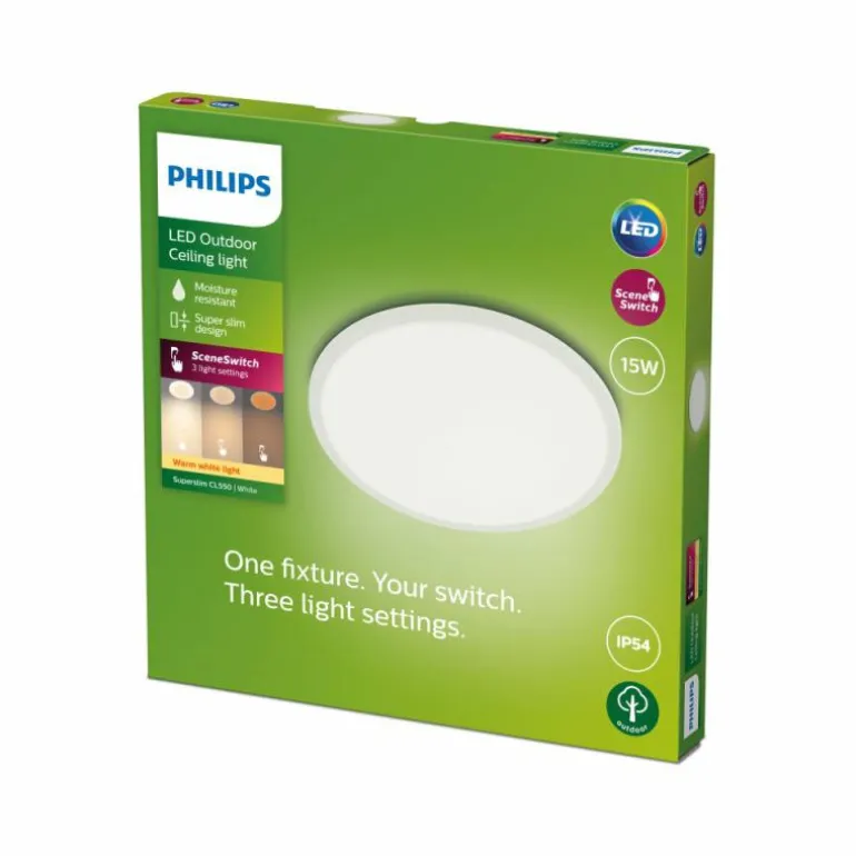 plafonnier extérieur Philips Superslim LED Blanc, 1 lumière