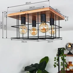 Plafonnier Fevaag Écru, Noir, 4 lumières