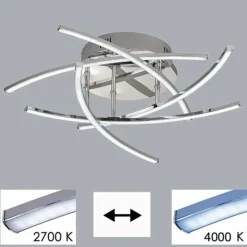 Plafonnier Fischer & Honsel CROSS TW LED Chrome, 5 lumières, Télécommandes, Changeur de couleurs