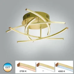 Plafonnier Fischer & Honsel Cross TW LED Laiton, 5 lumières, Télécommandes
