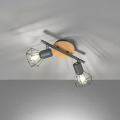 Plafonnier Fischer & Honsel Ran Gris, Couleur bois, 2 lumières