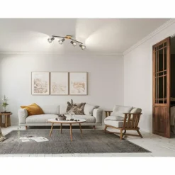 Plafonnier Fischer & Honsel Ran Gris, Couleur bois, 4 lumières