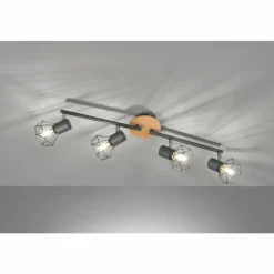 Plafonnier Fischer & Honsel Ran Gris, Couleur bois, 4 lumières