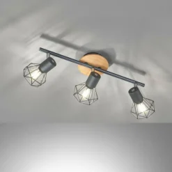 Plafonnier Fischer & Honsel Ran Gris, Couleur bois, 3 lumières