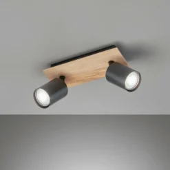 Plafonnier Fischer & Honsel Holton LED Couleur bois, Noir, 2 lumières