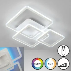 Plafonnier Fischer & Honsel Gelder LED Blanc, 1 lumière, Télécommandes, Changeur de couleurs