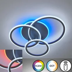 Plafonnier Fischer & Honsel Gelder LED Noir, 1 lumière, Télécommandes, Changeur de couleurs