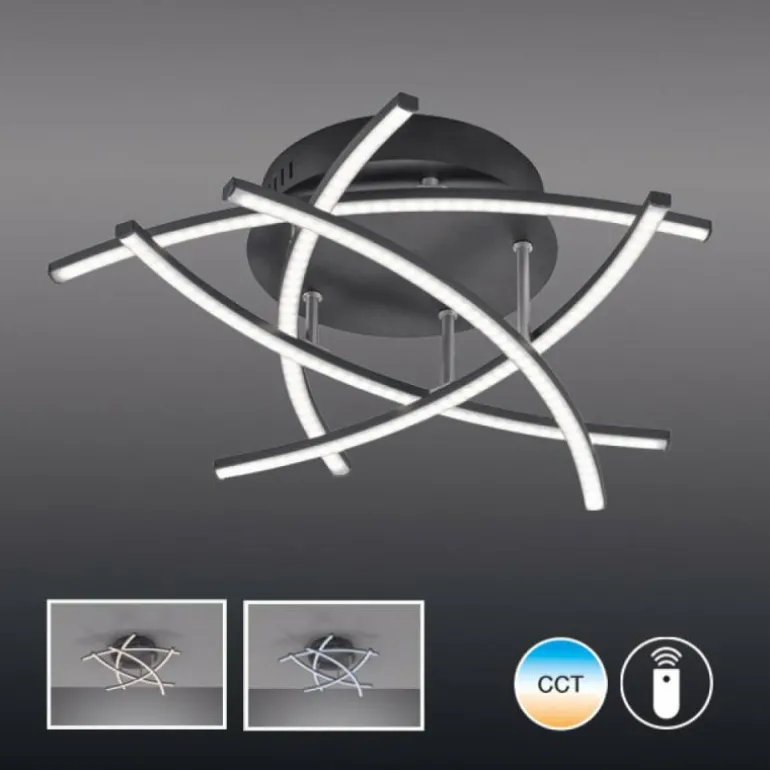 Plafonnier Fischer-Honsel Cross TW LED Noir, 5 lumières, Télécommandes