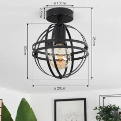 Plafonnier Freguesia Noir, 1 lumière