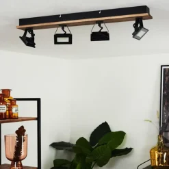 Plafonnier Giresta LED Bois foncé, Noir, 4 lumières