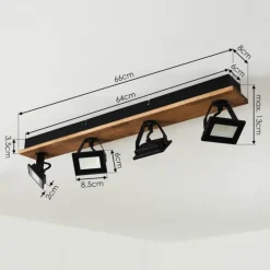 Plafonnier Giresta LED Bois foncé, Noir, 4 lumières