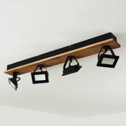 Plafonnier Giresta LED Bois foncé, Noir, 4 lumières