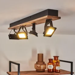 Plafonnier Giresta LED Bois foncé, Noir, 4 lumières