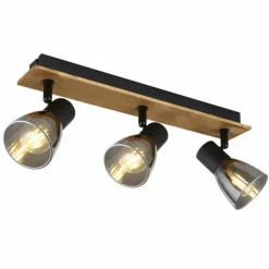 Plafonnier Globo CLAUDE Bois foncé, Noir, 3 lumières