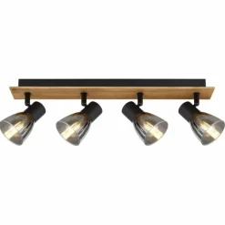 Plafonnier Globo CLAUDE Bois foncé, Noir, 4 lumières